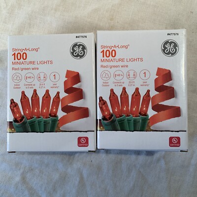 2 Boxes GE 100ct 20.6' Red String Lights Incandescent Green Wire | eBay