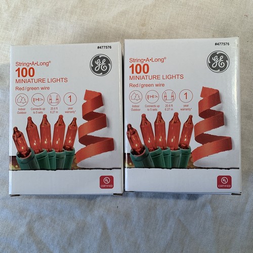 2 Boxes GE 100ct 20.6' Red String Lights Incandescent Green Wire - 第 1/4 張圖片
