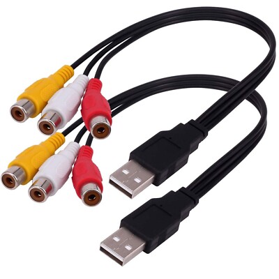 2pcs USB Male to 3 RCA Female Splitter Audio Video AV Composite Adapter Cable