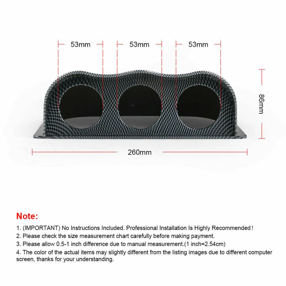 52mm Carbon Fiber Triple Dash Gauge Meter Pod 3 Hole Dashboard Mount Holder Pod - Image 2 of 4