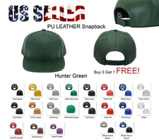 Leather Snapback Hat Hip Hop Baseball Cap Trucker Mesh Solid Plain Flat Brim