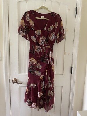 a new day burgundy dress Floral Maxi Sun Summer Size XS while a playful fringe