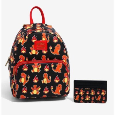LOUNGEFLY Pokémon Mini Backpack ID Card Holder Wallet CHARMANDER FLAMES 