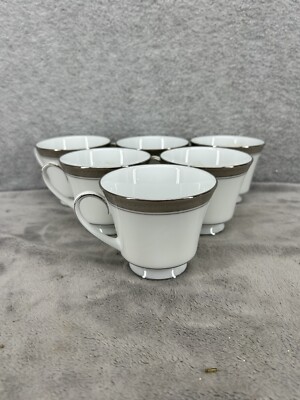 Set of 6 Legendary Noritake 4166 Crestwood Platinum Fine Porcelain Coffee Cups