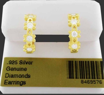 ECHTE DIAMANT HUGGIES/CREOLEN .925 SILBER (gelb) - Neu mit Etikett