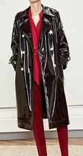 Women Trench Vinyl Shiny Gothic Coat Pvc Emo Top Quality Faux Leather Black Coat