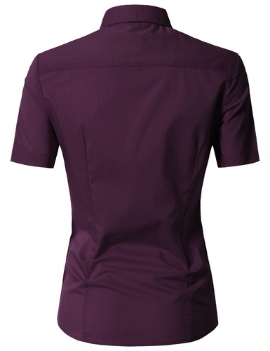 Womens Button Down Shirt Basic SLIM FIT Simple Short Sleeve Collared S010 - Picture 62 of 95