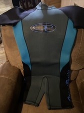OP Ocean Pacific Blue Black Gray Short Wetsuit Size Small Shorty Surf Diving