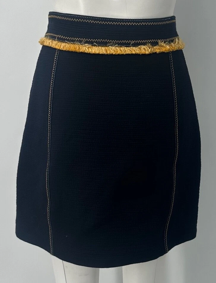 Peter Pilotto navy blue gold fringe pocket mini skirt size 8 - Image 3 of 4