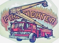 Original Vintage Firefighter Fireman Firetruck Glitter Iron On Transfer
