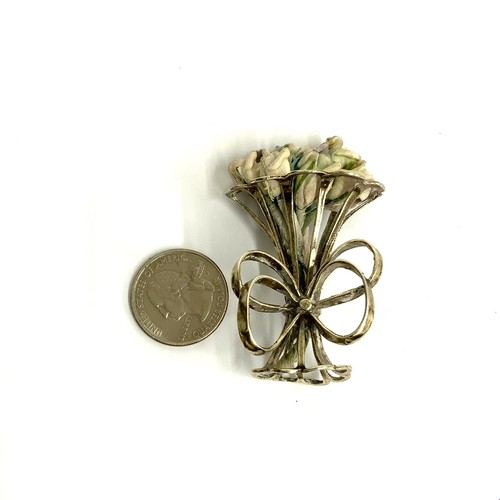 Vintage Sterling Sign ama Handmade Carved Flower Bouquet Vase Figure Miniature - Picture 5 of 9
