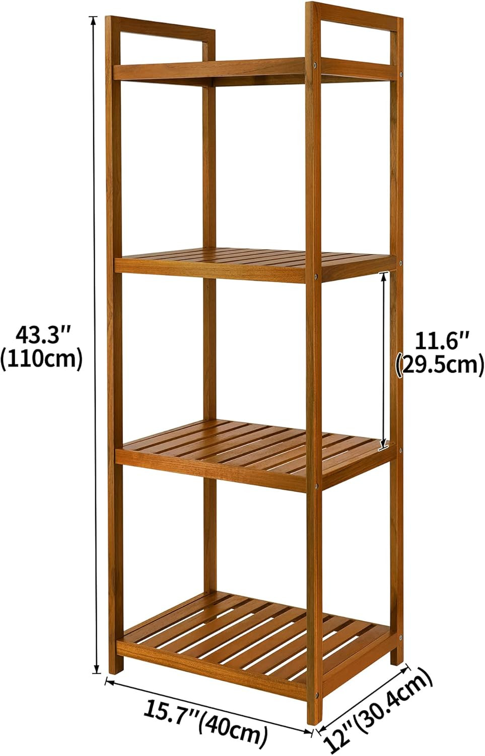 Teak Wood Bathroom Shelf Organizer Stand, Standing Shelves Shower Caddy Units, F
