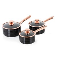 Tower Linear Saucepan Set, 3 Piece, Induction Safe, Black/Rose Gold T800001RB