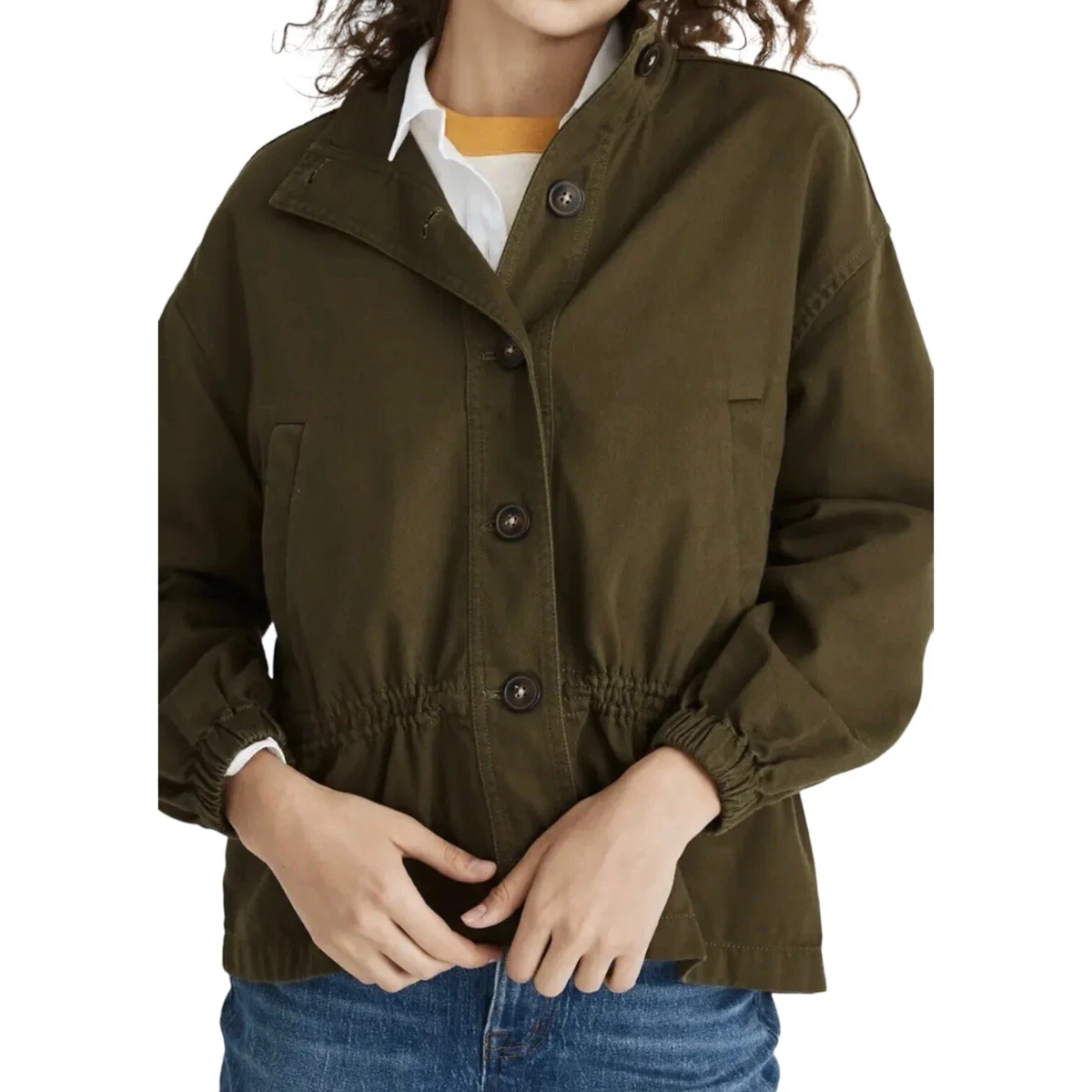 Madewell Highbury Military Light Weight Jacket in Olive Green Size