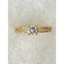 Classic Round High Set CZ Ring Sz 6 Channel Set Accent Stones Pronged Gold Tone