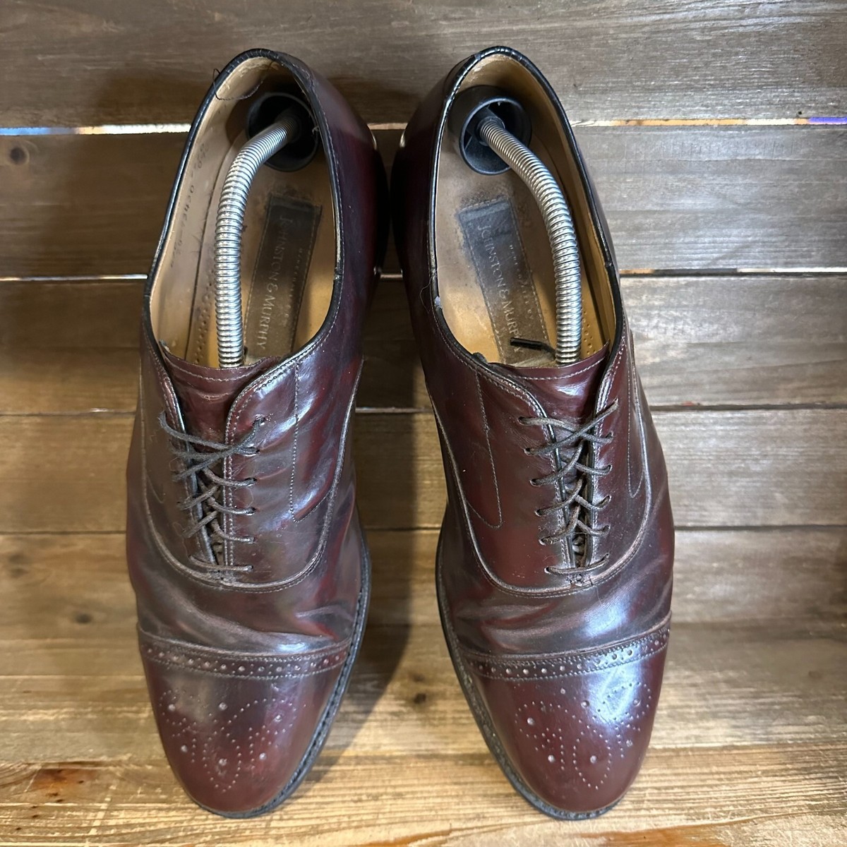 Mens Johnston & Murphy Cap Toe Burgundy Leather Dress Shoes 