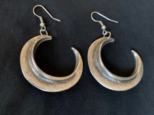 Vintage BOHO Wide Hoop Earrings Pewter Tone 2.5" x 1.5" Modernist Wide Hoops