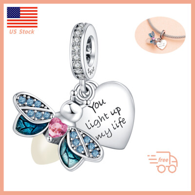 Women S925 Luminous Firefly Glowing Dangle Bracelet Necklace Pendant Charms