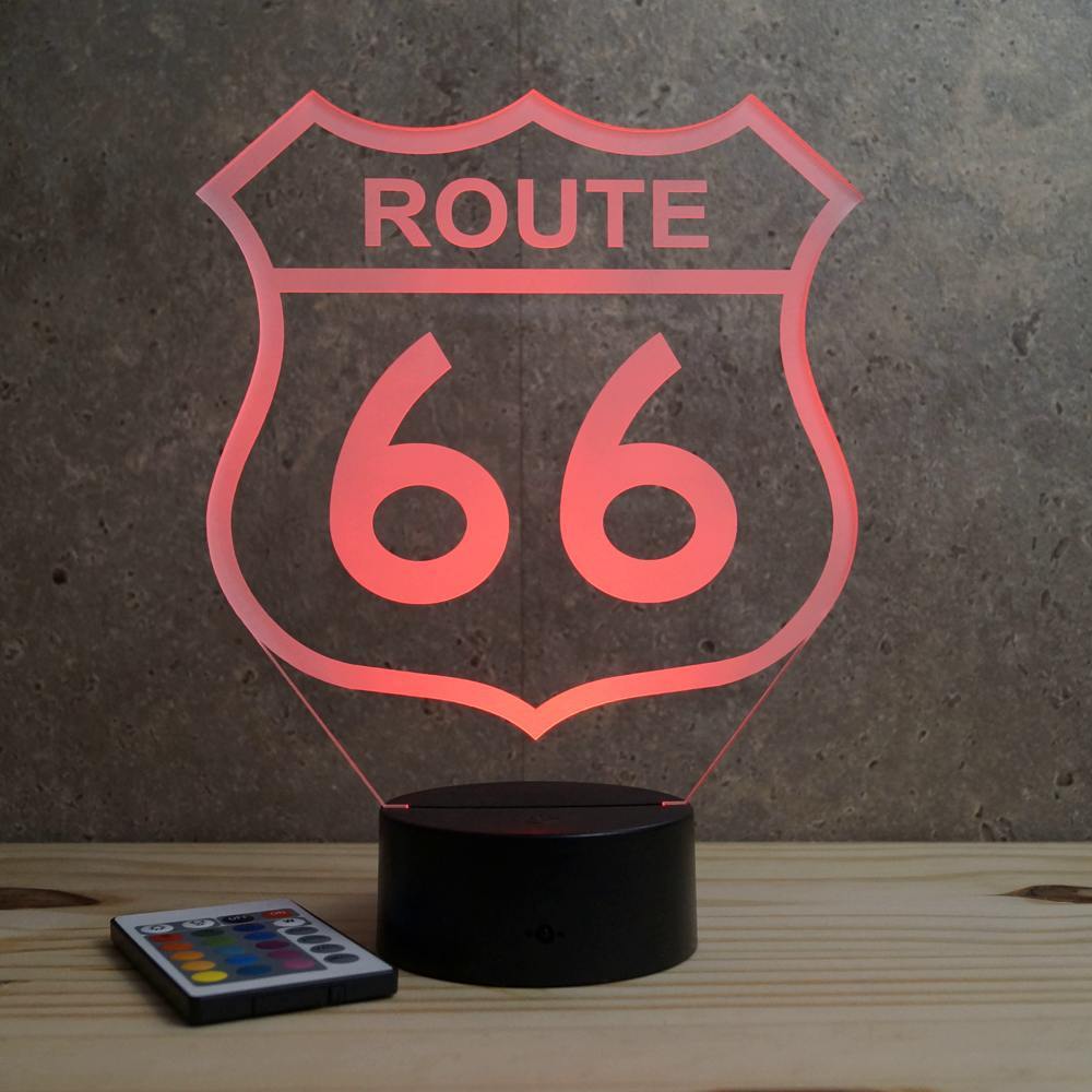 Lampe De Chevet 3D Route 66 Avec Télécommande - Fabriqué En France - Cadeau Original
