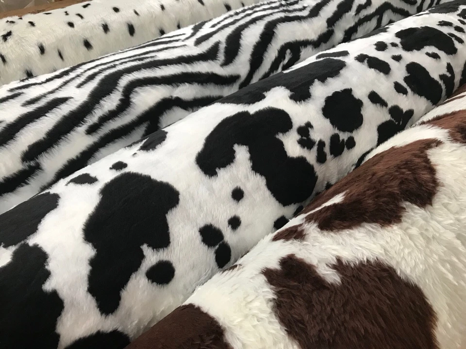 FUN Faux Fur Fabric Animal Designs Soft Quality Furry COW DALMATION, ZEBRA 155cm