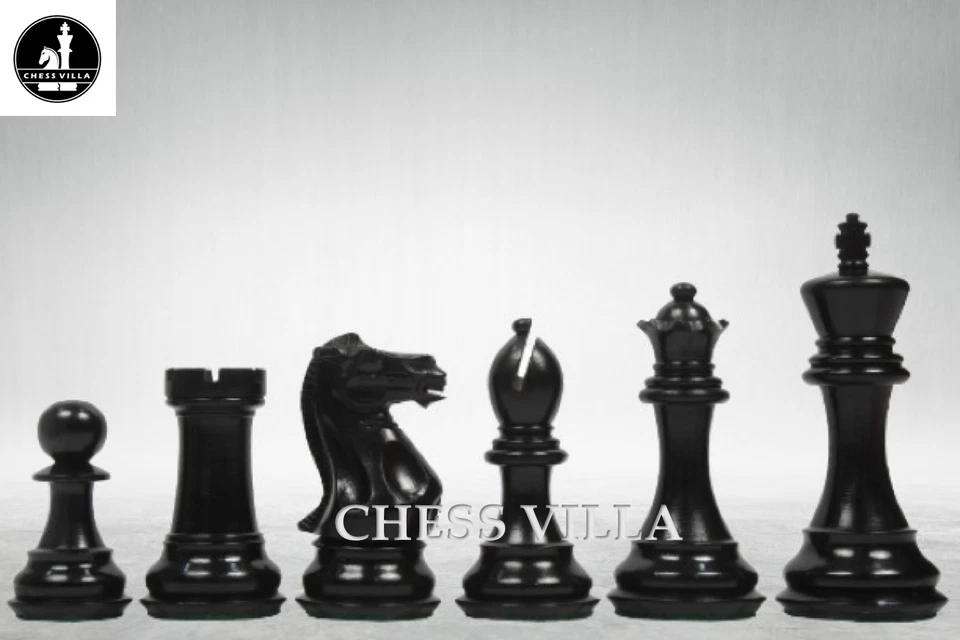 4" Professional Club Staunton Chess Pieces Only Set- Weighted Ebonised Boxwood - Image 3 of 4