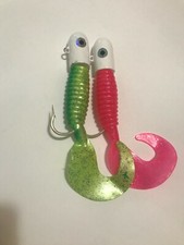 2 Halibut Lingcod Alaska Lure 16 oz Chart + Pink Grub Jig 12/0 Hook Painted   