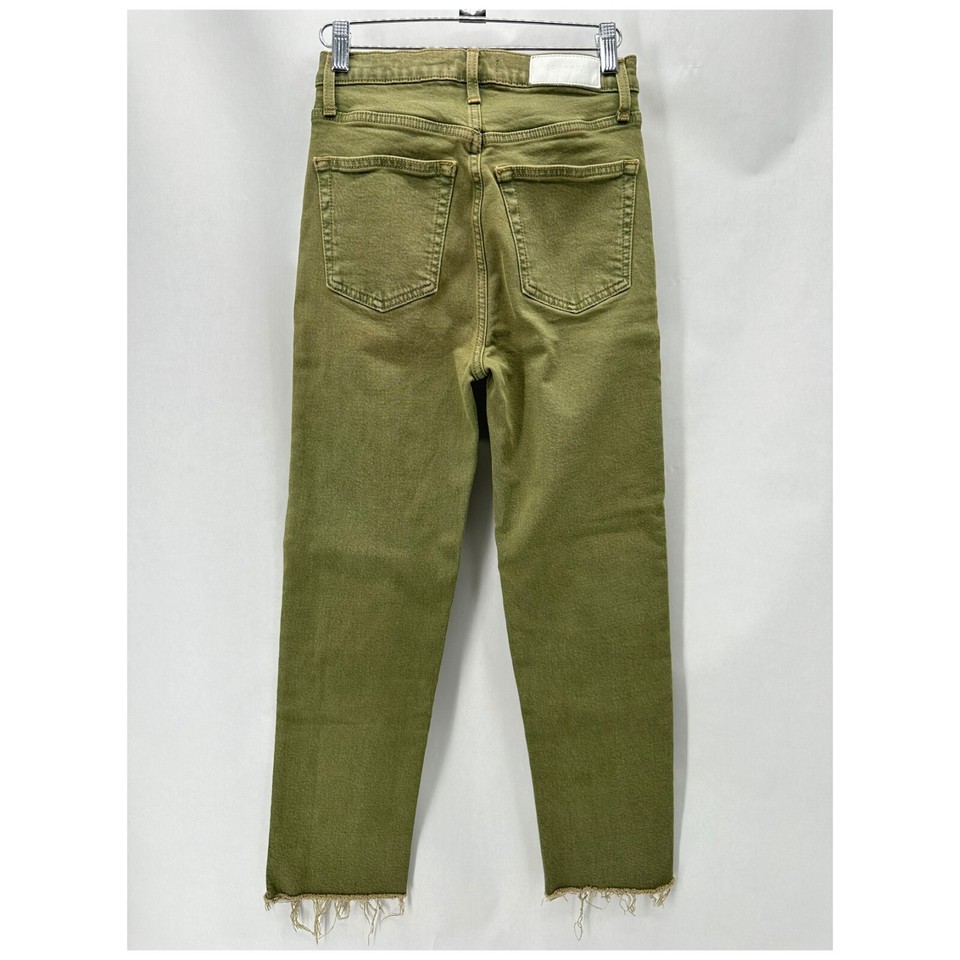 Re/Done Womens 25 70s High Rise Stove Pipe Jeans Sage Green Button Fly