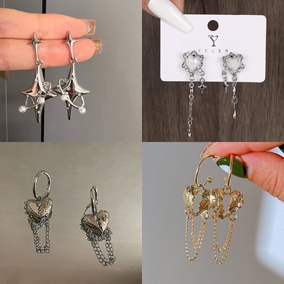 Goth Heart Drop Earrings For Women Girl Vintage Aesthetic Heart Stud Earrings