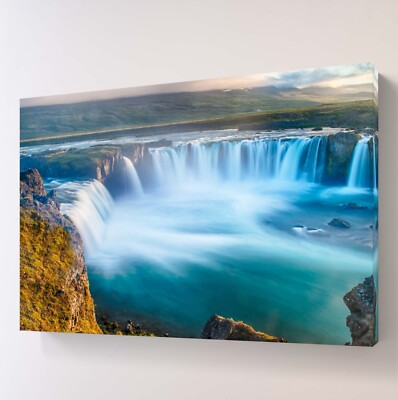 Natur Wasserfall Berg See Paradies Leinwand Wandbild Bild gerahmter Druck