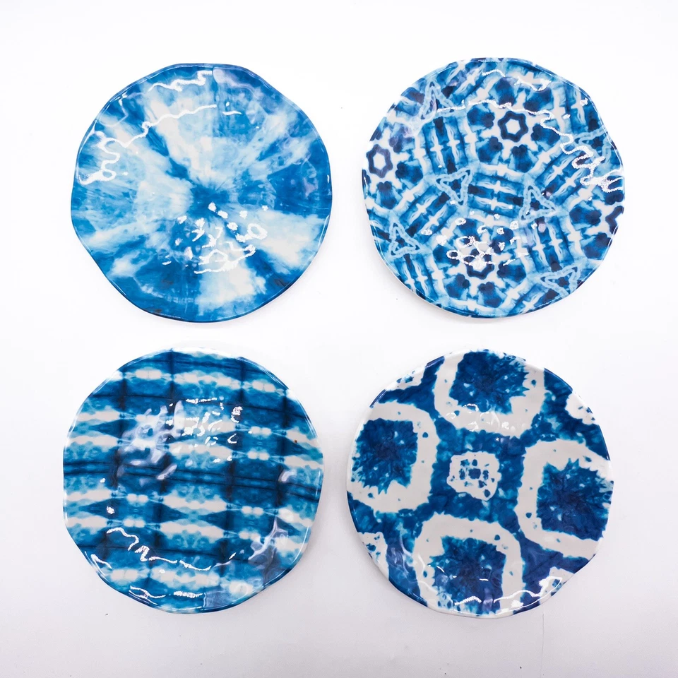 222 Fifth синий абстрактный закуска десерт меламин тарелки набор из 4 новом - Изображение 2 из 4