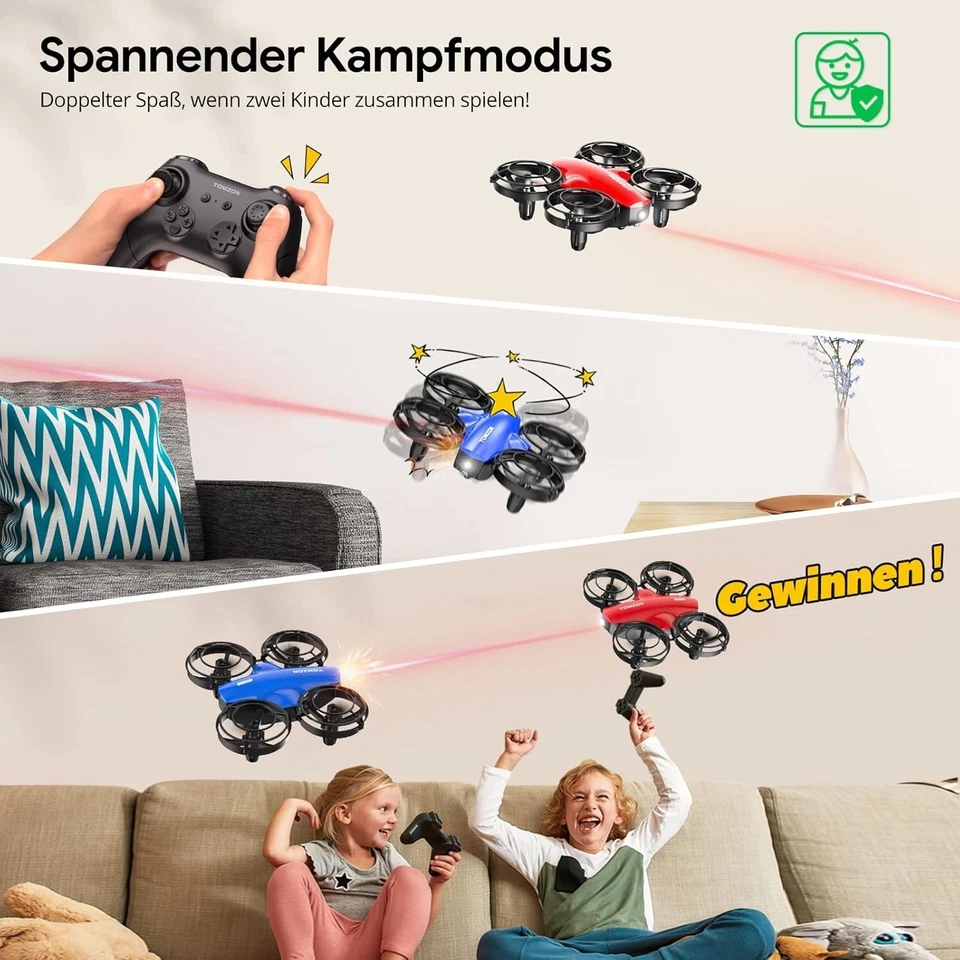 TOMZON Mini Drohne für Kinder Flugzeug ferngesteuert Kampfmodus RC Quadrocopter - Bild 2 von 4