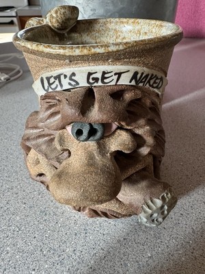 Vintage Studio Pottery Ugly Face Mug   Let s Get Naked  Funny Gift Old Folk Art