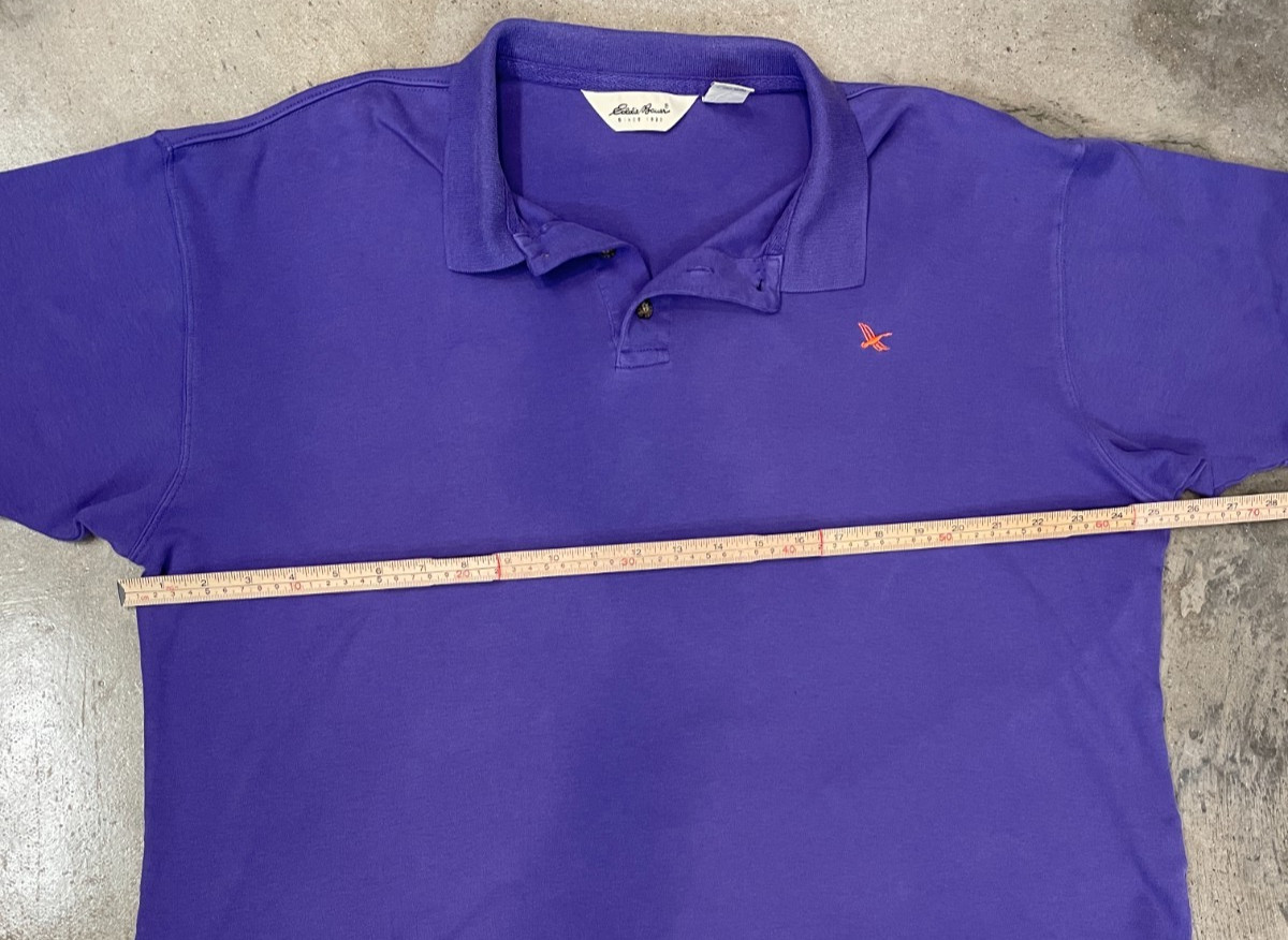 Eddie Bauer Polo Shirt Men L Purple Cotton Orange Logo Short Sleeve Casual Boxy thumbnail 6