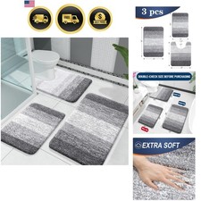 Bathroom Rugs Sets 3 Piece, Soft Absorbent Microfiber Bath Mats and U-Shaped ...