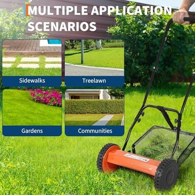 #ad MANUAL REEL PUSH LAWN MOWER 14 INCH CUTING WIDTH 5 BLADES WITH GRASS CATCHER $52.73