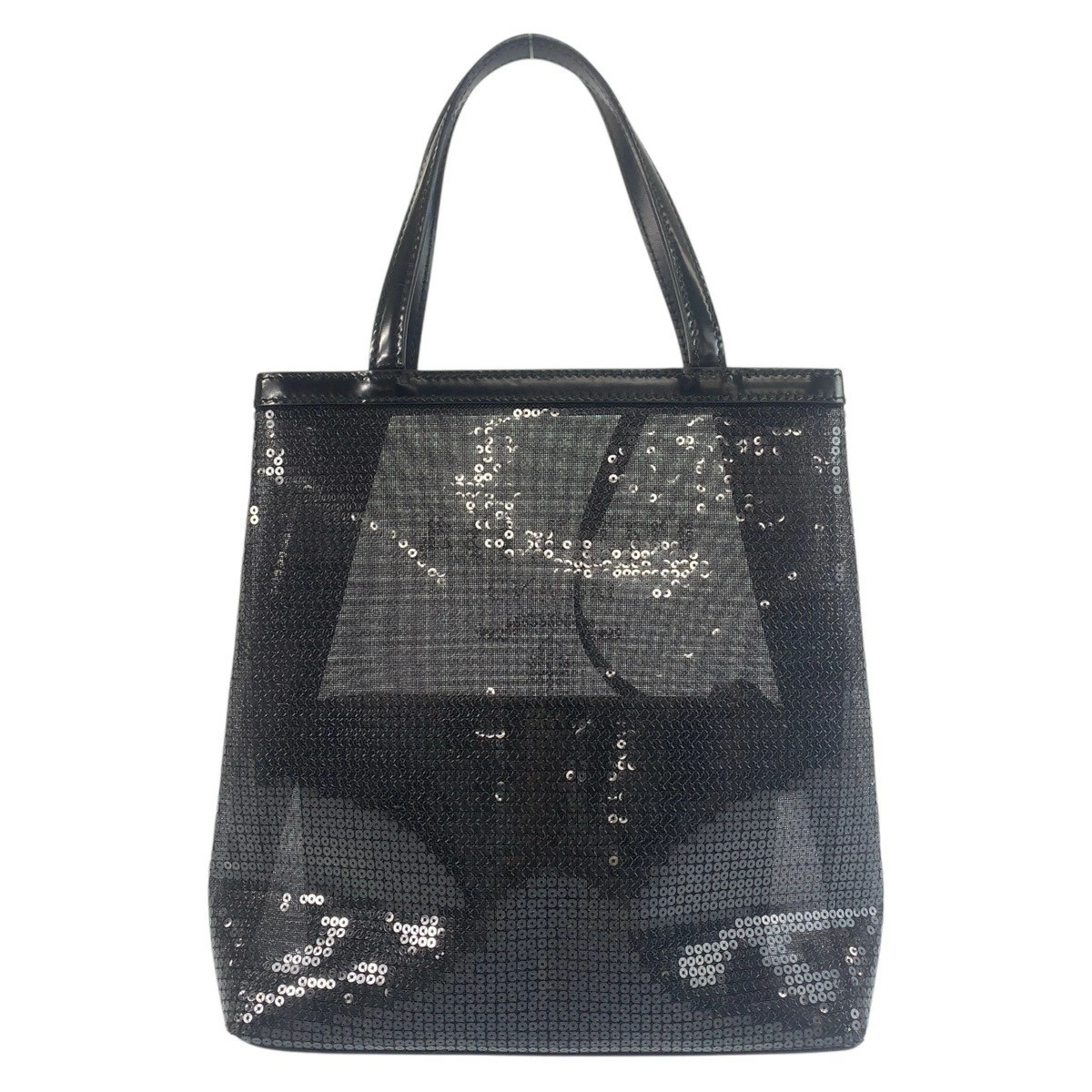 Prada Mesh Triangular Logo Sequin Leather Handbag… - image 3