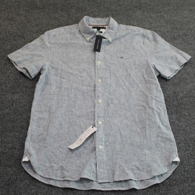 Tommy Hilfiger Mens Short Sleeve Button Down  Blue Stripe Regular Fit Size M