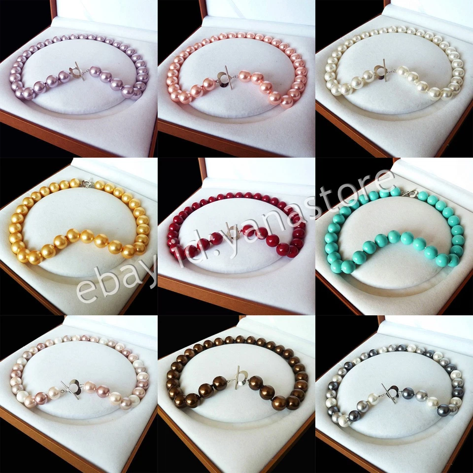 8/10/12/14mm Echte Mehrfarbig Südsee Muschel Perle Rund Perlen Halsketten 18Zoll - Bild 2 von 4