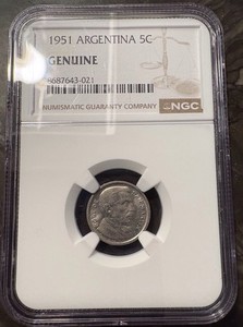 Argentina 1951  Genuine 5 Centavos Vintage Coin NGC
