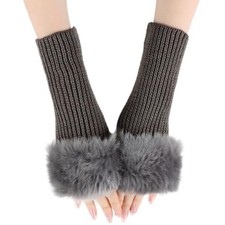 Winter Women Fingerless Gloves Knitted Arm Warmers Hand Mittens Dark Gray