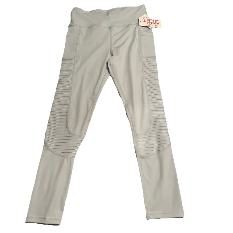Suzette Sport Workout Pants Large Blue Yoga Pants with pockets, side leg detail