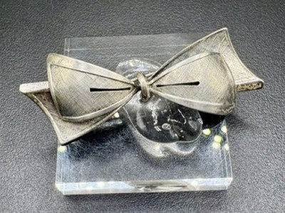 Vintage Beau Sterling Silver Modernist Bow Ribbon Brooch Pin Mid Century 5.7g