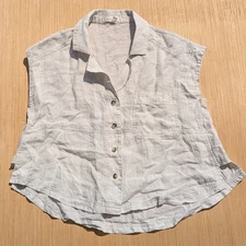 Grade & Gather Blouse Linen Boho Beach Resortwear Summer Casual Top Women Large