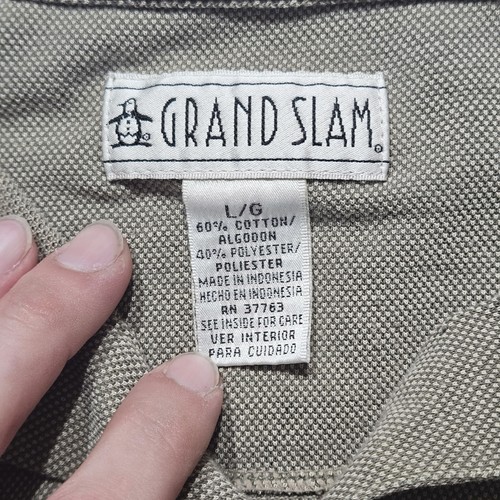 Vtg Penguin Grand Slam Polo Shirt Cotton Beige Pocket Golf Men's Size Large - Picture 3 of 6