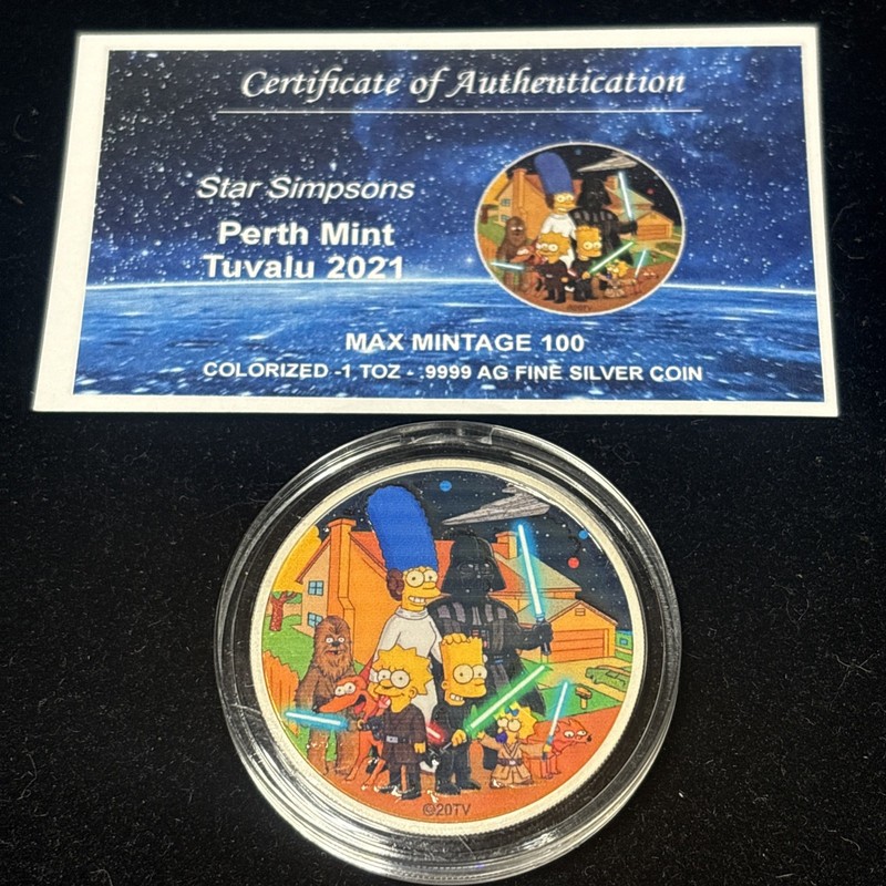 2021 Homer Simpson Darth Vader 1 Oz Silver Round In Capsule With Coa 100 Mintage