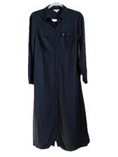 J.Jill Women’s XS Navy Maxi Shift Full Button Long Sleeve Office Modest Modal