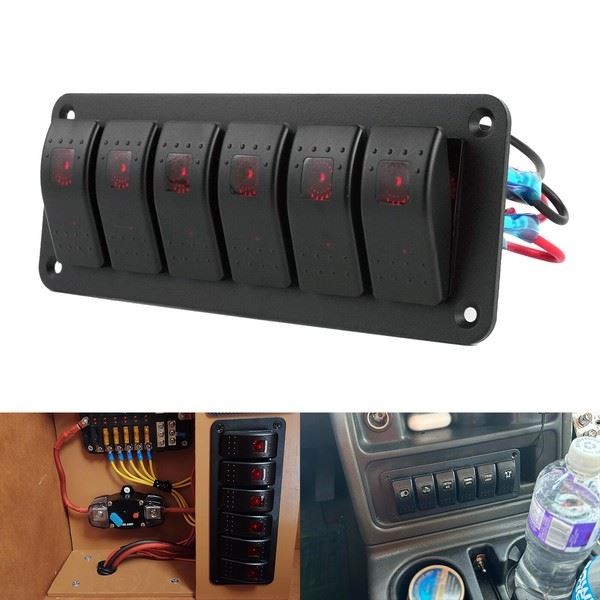 Eurowagens Rv 6-Gang Schalterpanel On Off Toggle Led Rot Licht Wasserdicht-image