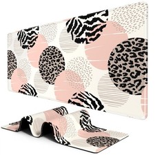 BOSOBO XXL Gaming Desk Mat Leopard Dots Pink 31.5x11.8in Full Cover Mouse Pad