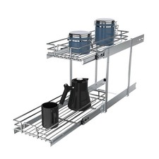 2 Tier Pull Out Cabinet Organizer, 9" W x 21" D Heavy-Duty Metal Sliding Draw...