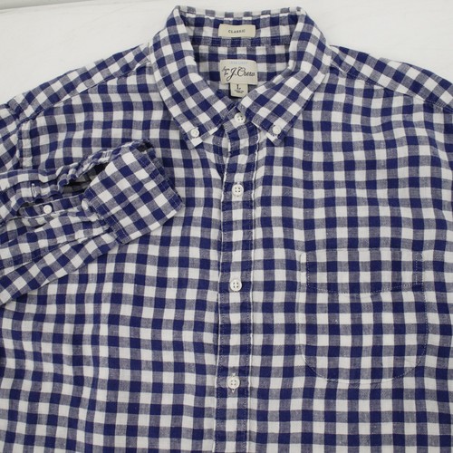J Crew Shirt Mens Large Baird McNutt Irish Linen Classic Fit Plaid Button Down